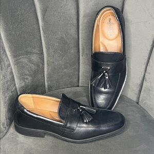 Clarks Black Leather Tassel Loafers